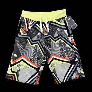 Guess Kids Geometric Print Active Shorts Neon Waist Sz 10 Pockets